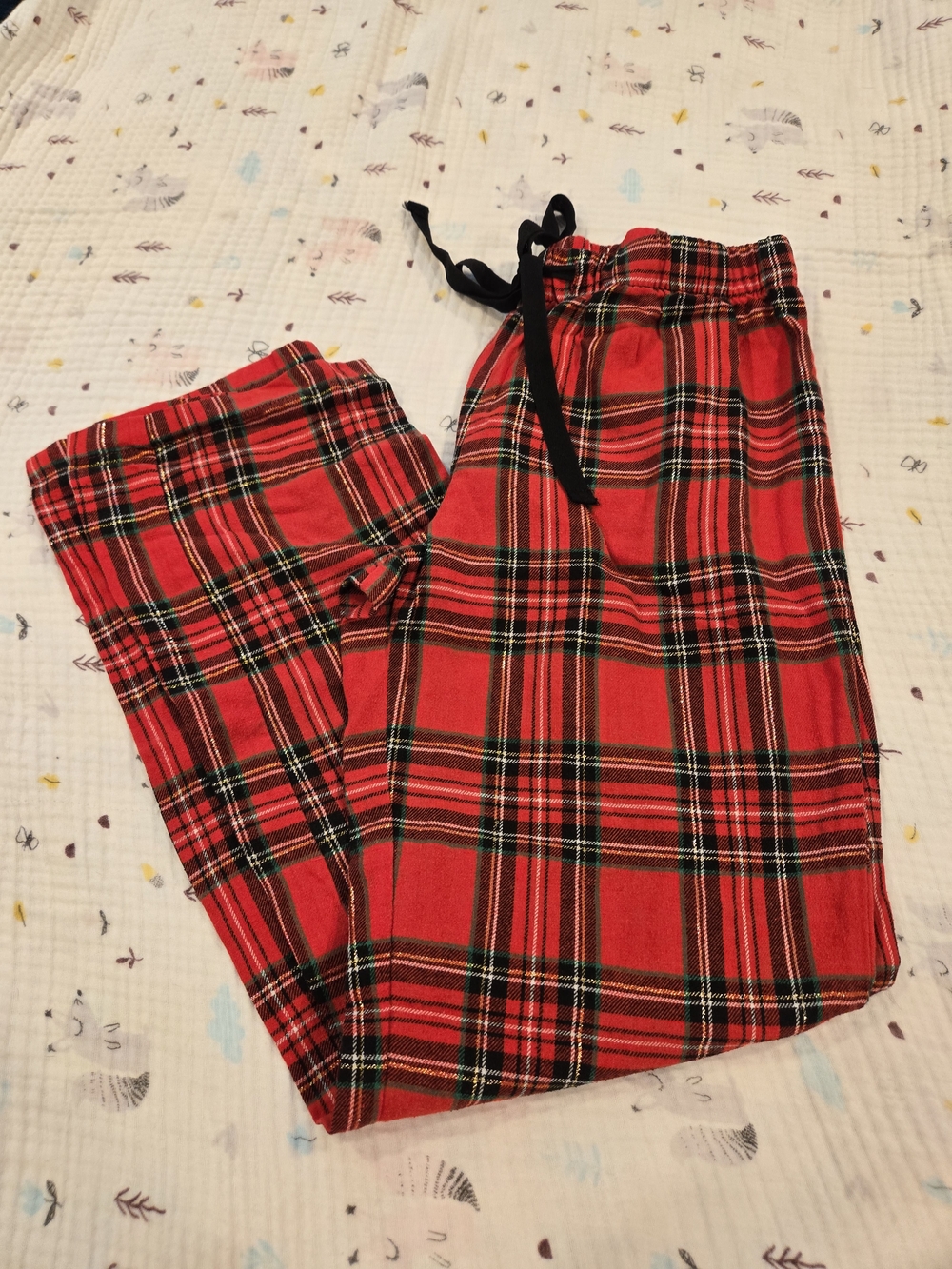*Secret Treasures* Red Plaid Flannel Pajama Pants with Metallic Gold Threads
